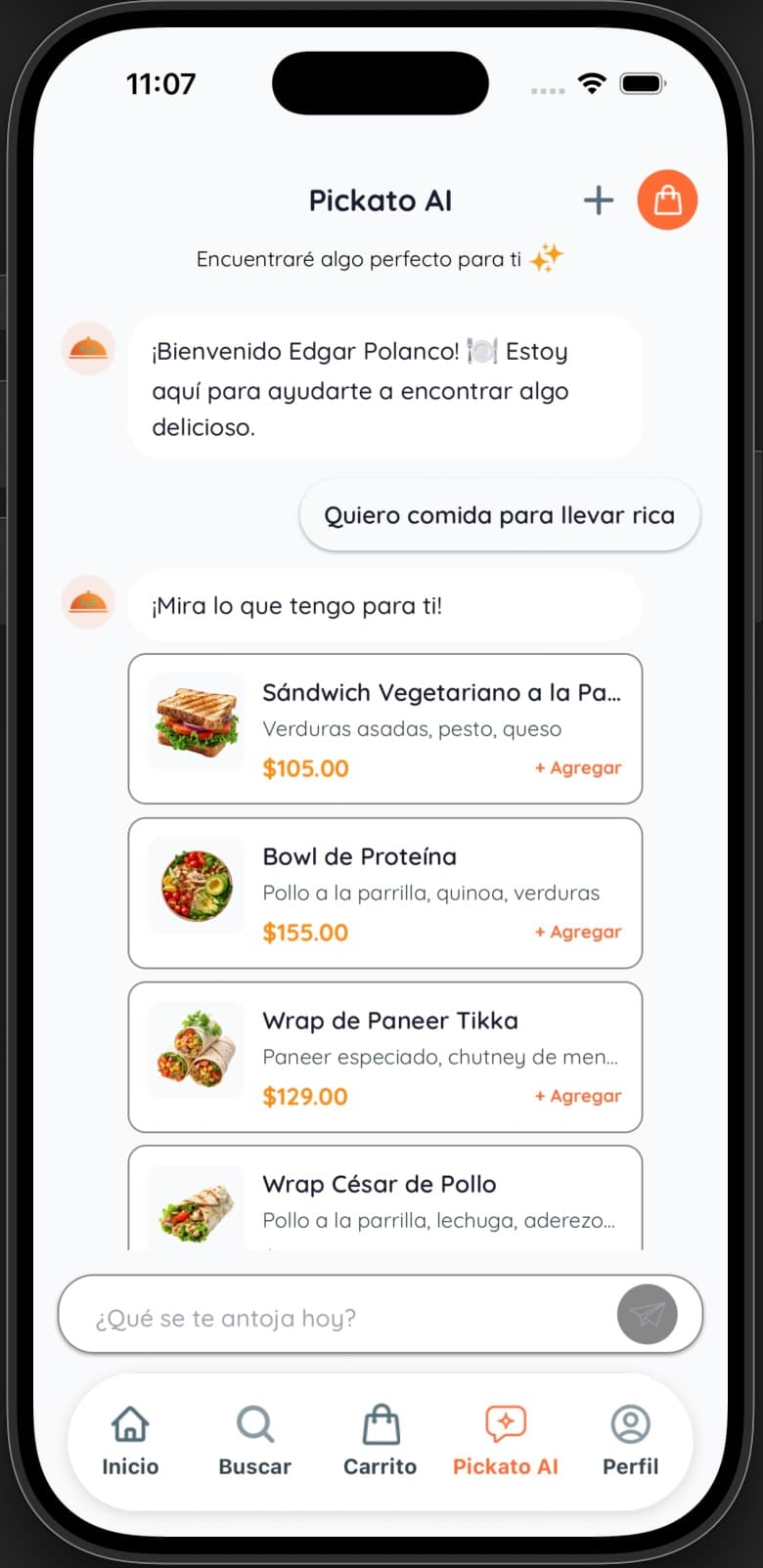 AI Food Companion chat interface