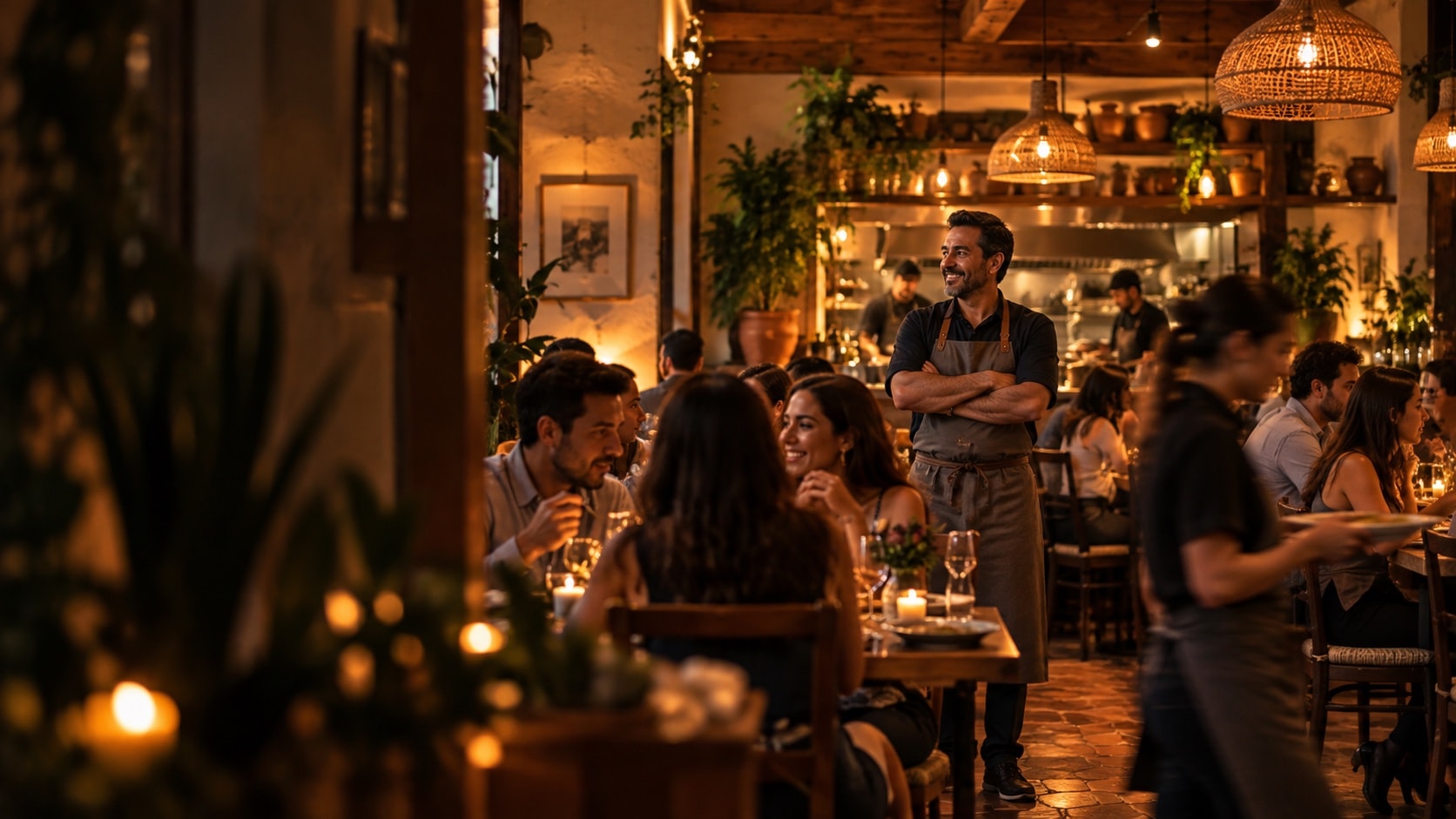 Restaurante lleno en hora pico